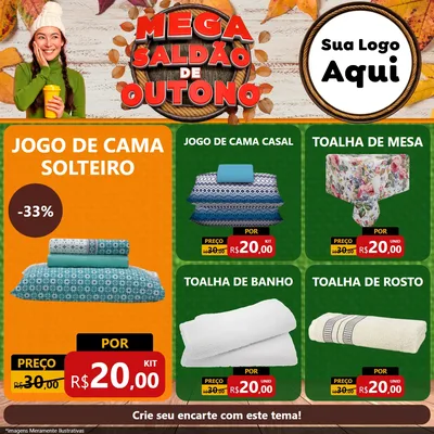 Modelo de Rede Social para Feed Facebook com o tema Mega Saldão de Outono para Cama, Mesa e Banho