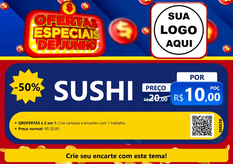 Modelo de Cartaz para Cartaz A4 Horizontal com o tema Ofertas Especiais de Junho para Comida japonesa