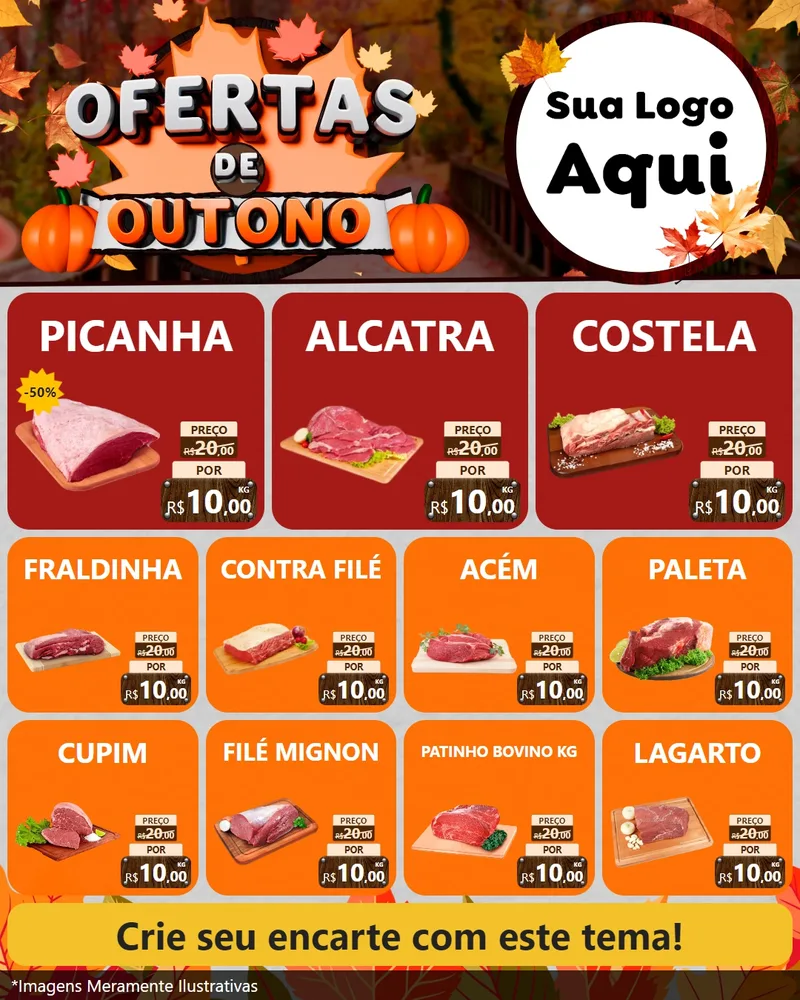 Modelo de Rede Social para Feed Instagram com o tema Ofertas de Outono para Açougue