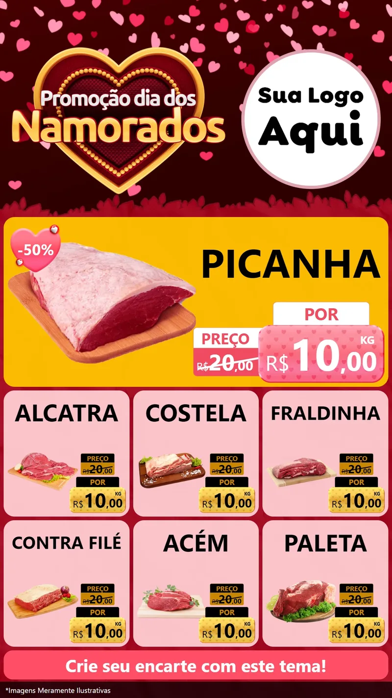 Modelo de Rede Social para Stories com o tema Promoção Dia Dos Namorados para Açougue