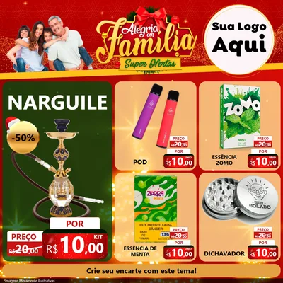 Modelo de Rede Social para Feed Facebook com o tema Alegria em Família Super Ofertas - Natal para Tabacaria