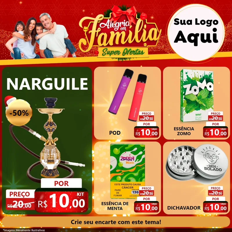 Modelo de Rede Social para Feed Facebook com o tema Alegria em Família Super Ofertas - Natal para Tabacaria