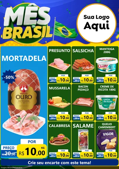 Modelo de Encarte para Encarte A4 Vertical com o tema Mês do Brasil para Frios e Laticínios