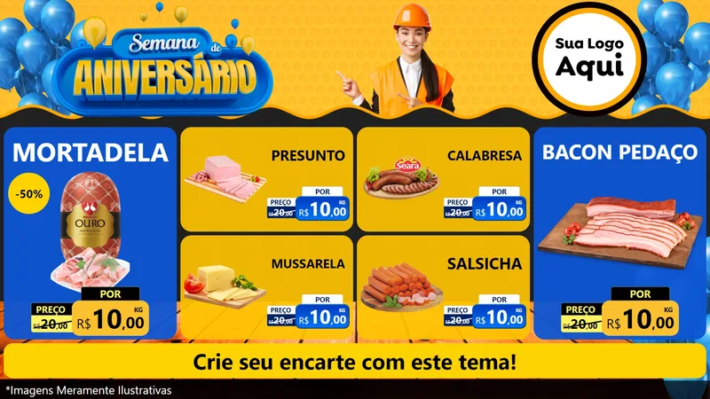 Modelo de TV para TV Horizontal com o tema Semana de Aniversário para Frios e Laticínios