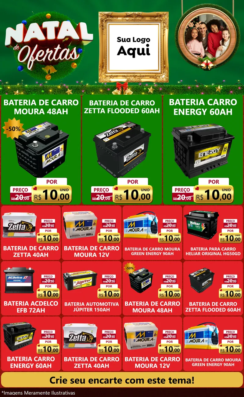 Modelo de Encarte para Encarte Grande com o tema Natal de Ofertas para Baterias Elétricas