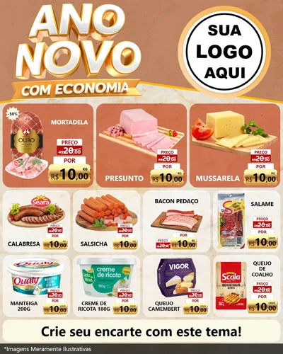 Modelo de Rede Social para Feed Instagram com o tema Ano Novo Com Economia para Frios e Laticínios