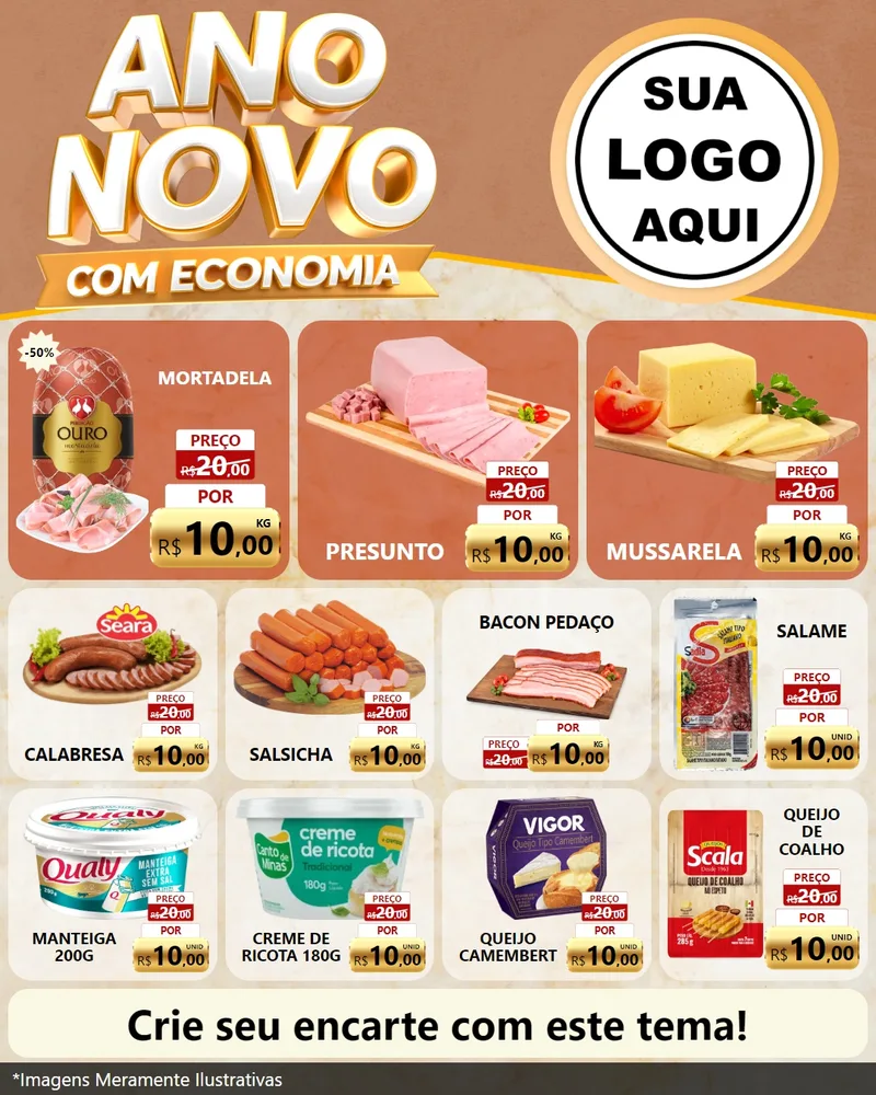 Modelo de Rede Social para Feed Instagram com o tema Ano Novo Com Economia para Frios e Laticínios
