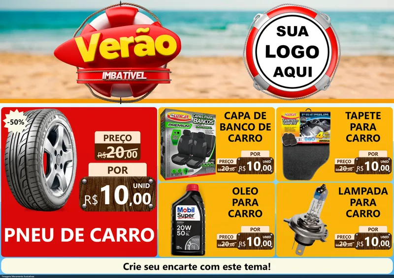 Modelo de Encarte para Encarte A4 Horizontal com o tema Verão Imbatível para Auto peças