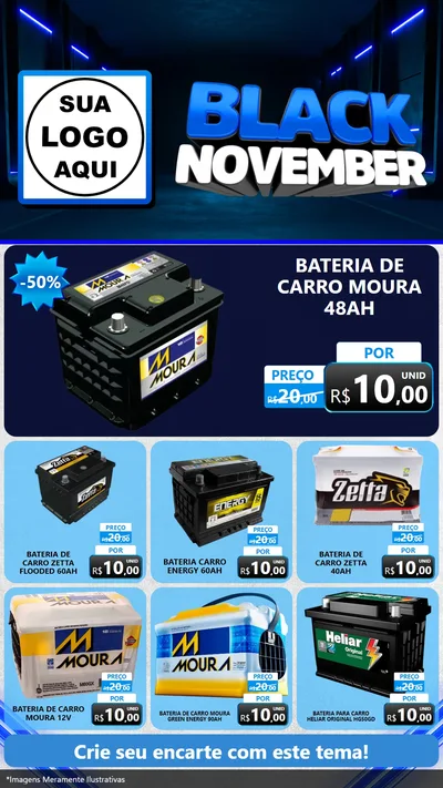 Modelo de Rede Social para Stories com o tema Black November para Baterias Elétricas