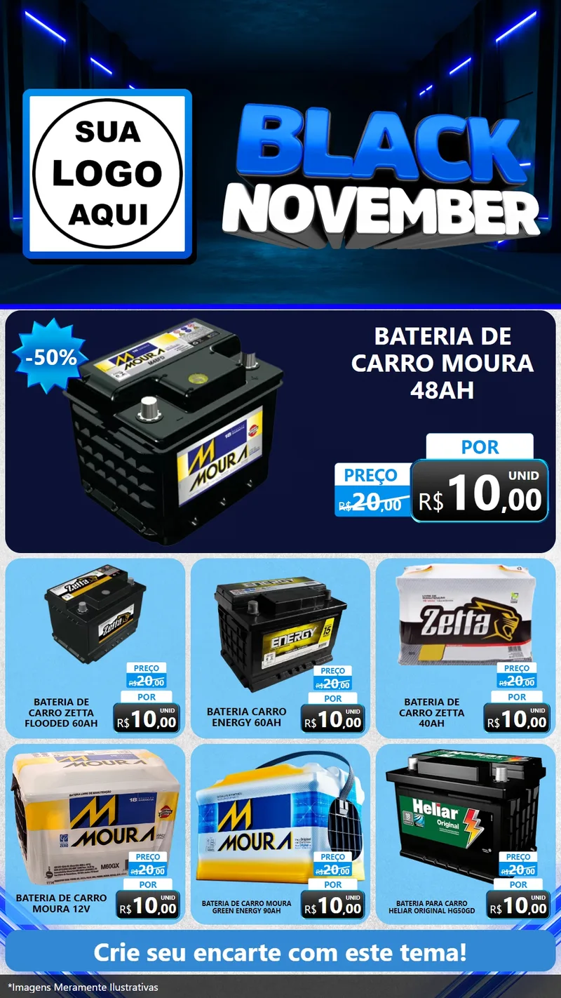 Modelo de Rede Social para Stories com o tema Black November para Baterias Elétricas