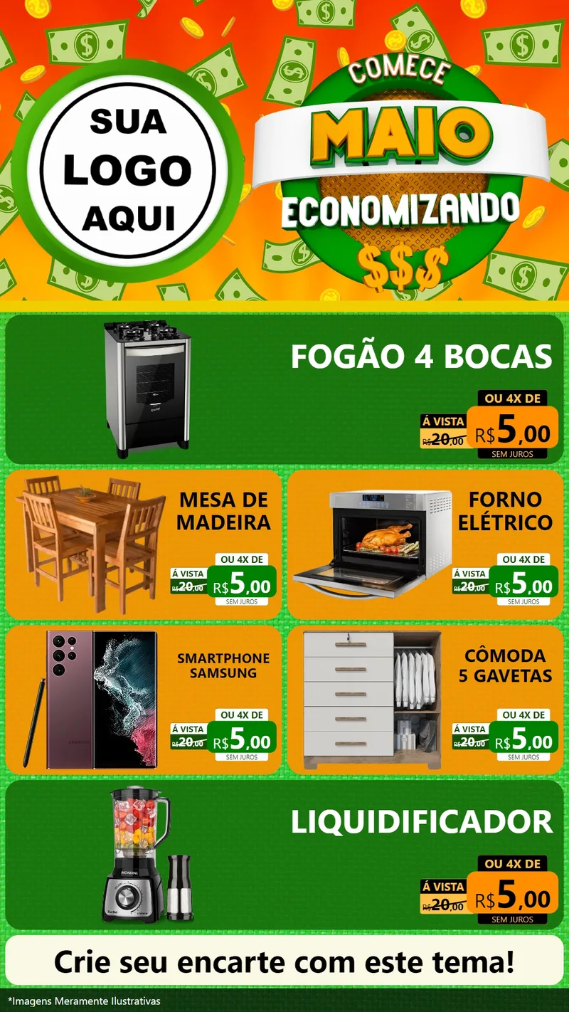 Modelo de TV para TV Vertical com o tema Comece Maio Economizando para Móveis e Eletro