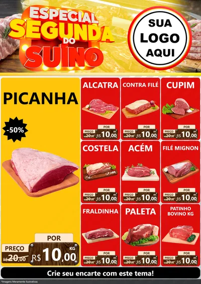 Modelo de Encarte para Encarte A4 Vertical com o tema Especial Segunda do Suíno para Açougue