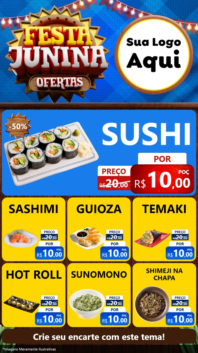 Modelo de Rede Social para Stories com o tema Festa Junina Ofertas para Comida japonesa