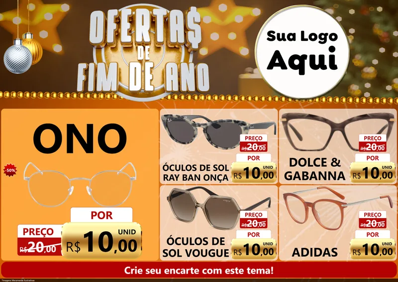 Modelo de Encarte para Encarte A4 Horizontal com o tema Ofertas de Fim de Ano para Óticas
