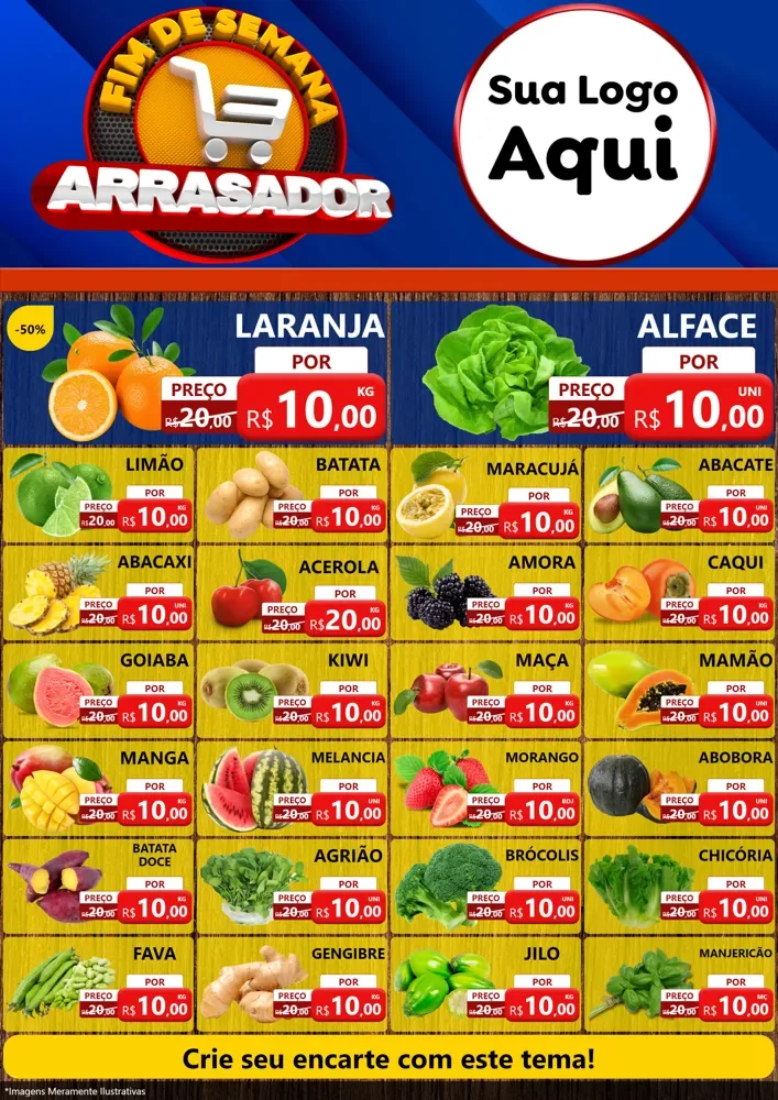 Modelo de Encarte para Encarte A4 Vertical com o tema Fim De Semana Arrasador para Hortifrúti