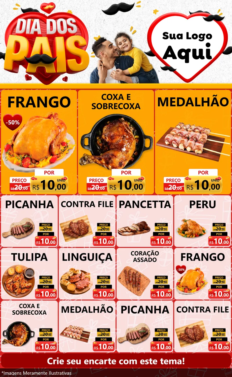 Modelo de Encarte para Encarte Grande com o tema Dia dos Pais para Assados