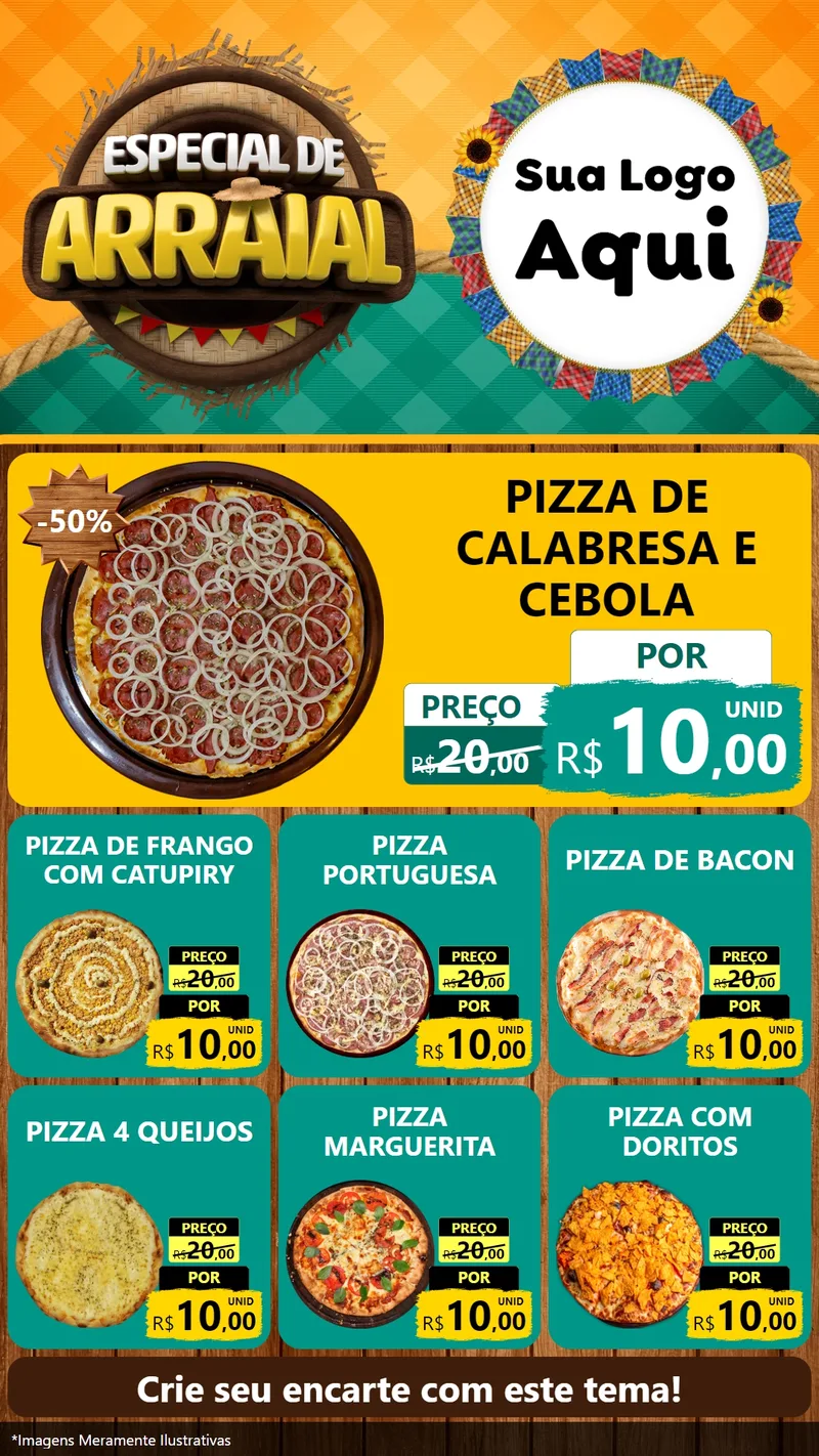 Modelo de Rede Social para Stories com o tema Especial De Arraial para Pizzaria