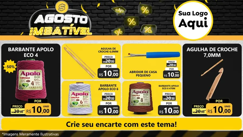 Modelo de TV para TV Horizontal com o tema Agosto Imbatível para Armarinho e Aviamentos