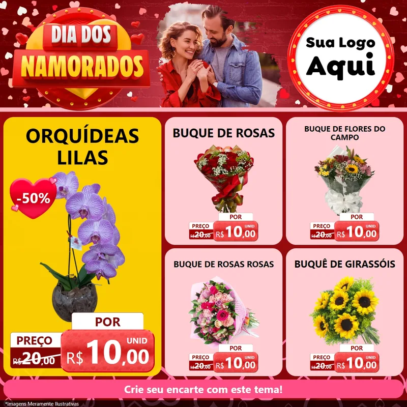 Modelo de Rede Social para Feed Facebook com o tema Dia Dos Namorados para Floricultura e jardim