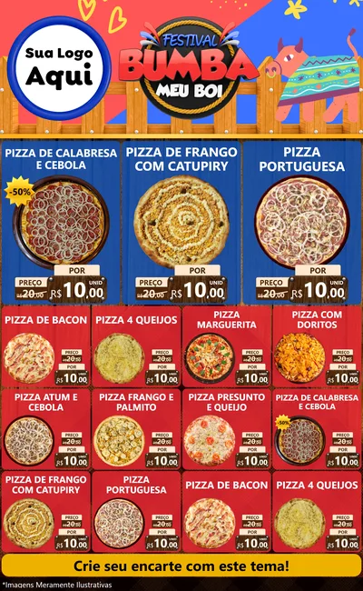 Modelo de Encarte para Encarte Grande com o tema Festival Bumba Meu Boi para Pizzaria