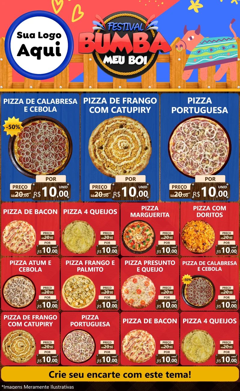 Modelo de Encarte para Encarte Grande com o tema Festival Bumba Meu Boi para Pizzaria