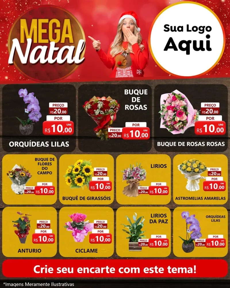 Modelo de Rede Social para Feed Instagram com o tema Mega Natal para Floricultura e jardim