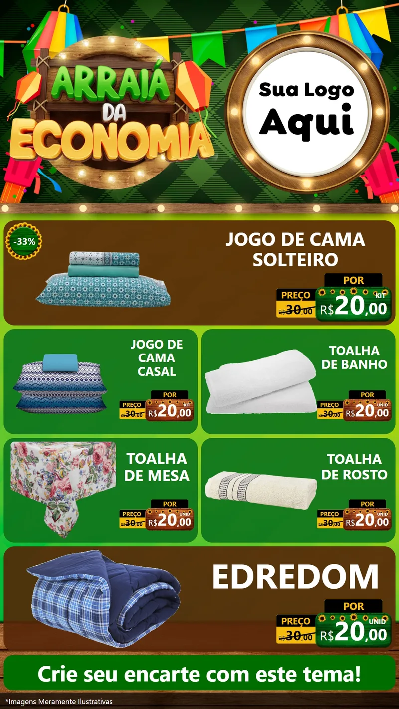 Modelo de TV para TV Vertical com o tema Arraiá de Economia para Cama, Mesa e Banho