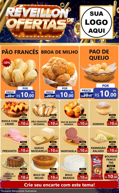 Modelo de Encarte para Encarte Grande com o tema Réveillon de Ofertas para Padaria