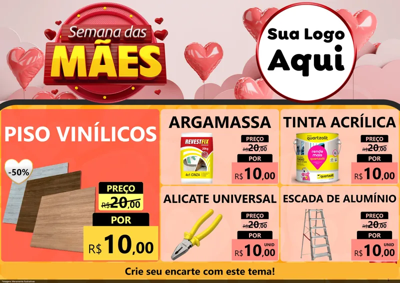 Modelo de Encarte para Encarte A4 Horizontal com o tema Semana das Mães para Material para Construção