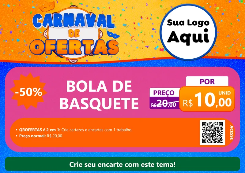 Modelo de Cartaz para Cartaz A4 Horizontal com o tema Carnaval de Ofertas para Artigos Esportivos