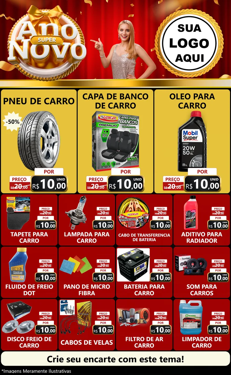 Modelo de Encarte para Encarte Grande com o tema Super Ano Novo para Auto peças