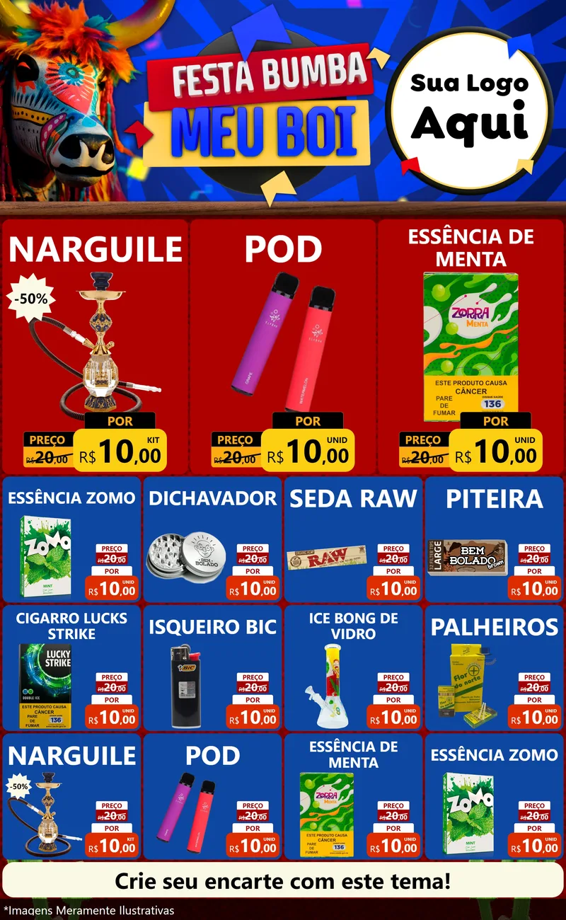 Modelo de Encarte para Encarte Grande com o tema Festa Bumba meu Boi para Tabacaria