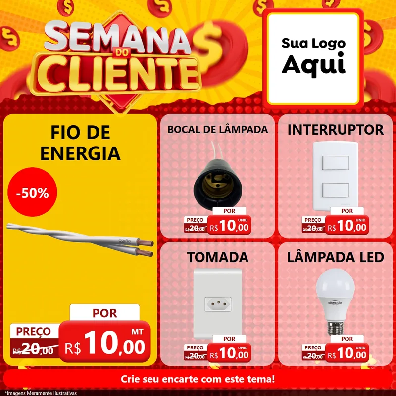 Modelo de Rede Social para Feed Facebook com o tema Semana do Cliente para Materiais Elétricos