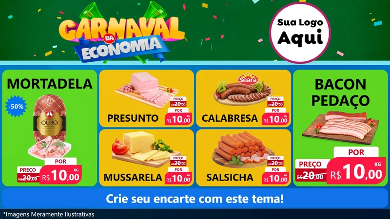 Modelo de TV para TV Horizontal com o tema Carnaval da Economia para Frios e Laticínios