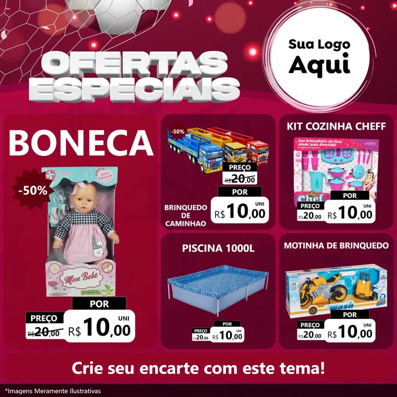 Modelo de Rede Social para Feed Facebook com o tema Ofertas Especiais - Futebol para Brinquedos