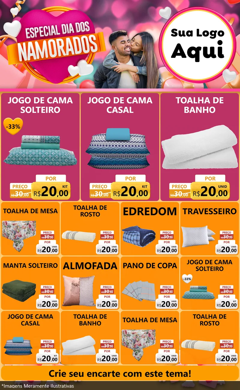 Modelo de Encarte para Encarte Grande com o tema Especial Dia dos Namorados para Cama, Mesa e Banho