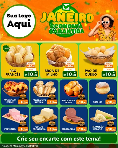 Modelo de Rede Social para Feed Instagram com o tema Janeiro - Economia Garantida para Padaria