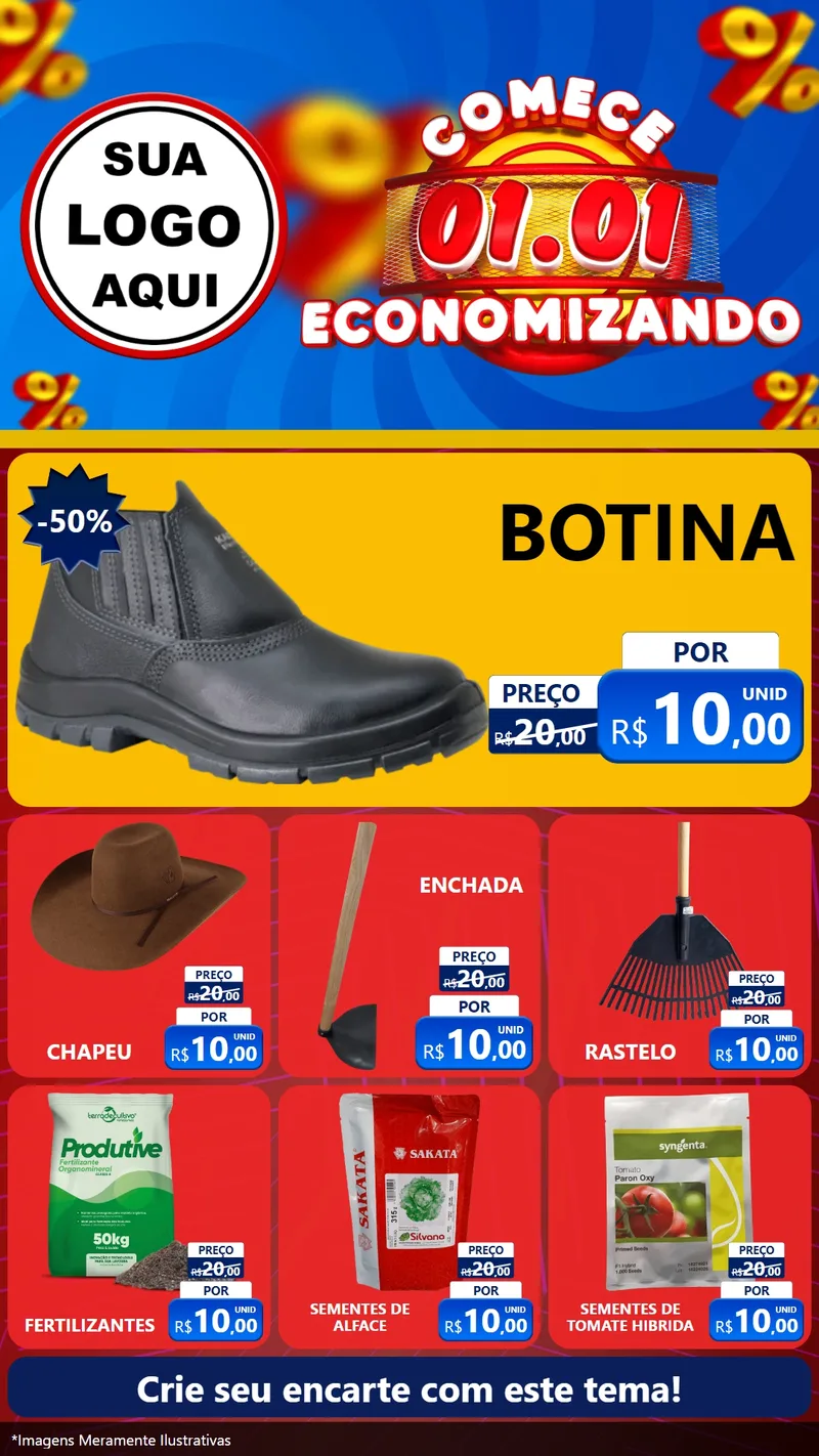 Modelo de Rede Social para Stories com o tema Comece 1º de Janeiro Economizando para Agropecuária