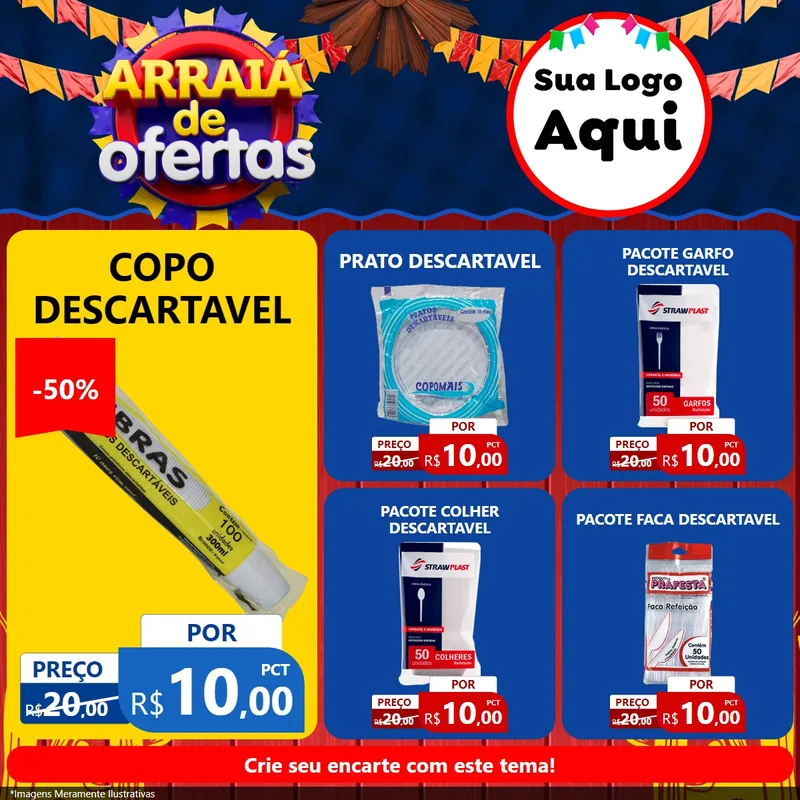 Modelo de Rede Social para Feed Facebook com o tema Arraiá de Ofertas para Embalagens