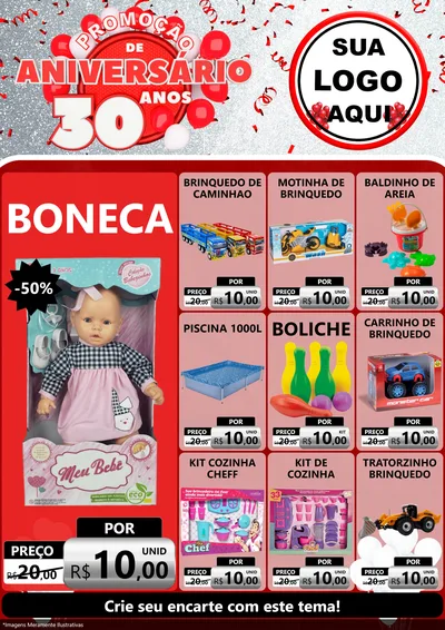 Modelo de Encarte para Encarte A4 Vertical com o tema Promoção de Aniversário - 30 Anos para Brinquedos
