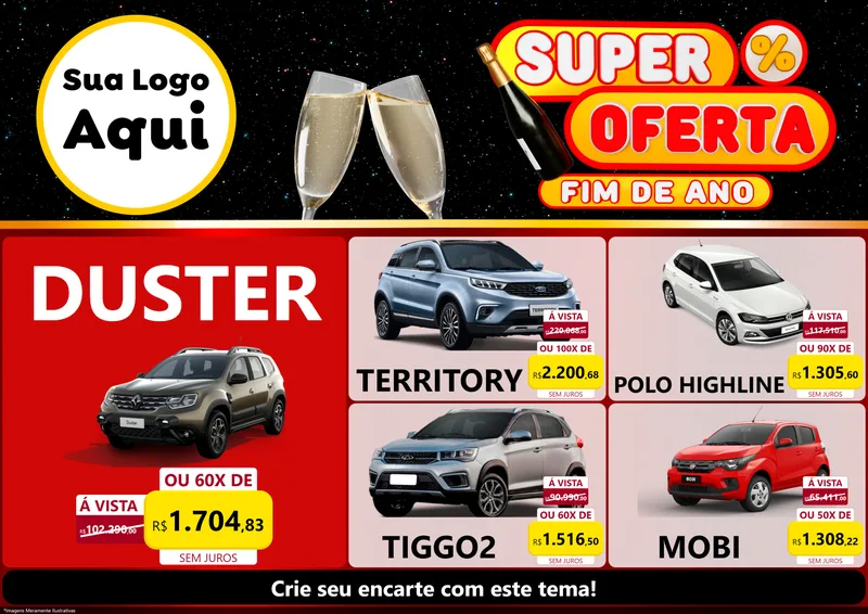 Modelo de Encarte para Encarte A4 Horizontal com o tema Super Oferta Fim de Ano para Concessionaria de Carros