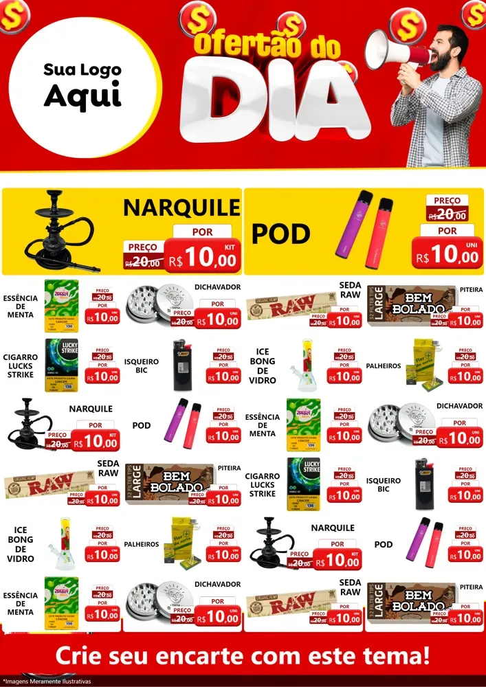 Modelo de Encarte para Encarte A4 Vertical com o tema Ofertão do dia para Tabacaria
