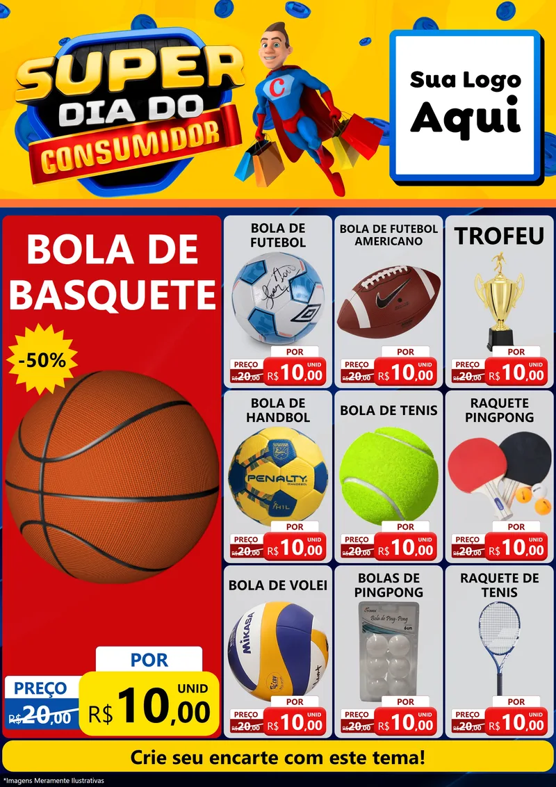 Modelo de Encarte para Encarte A4 Vertical com o tema Super Dia do Consumidor para Artigos Esportivos