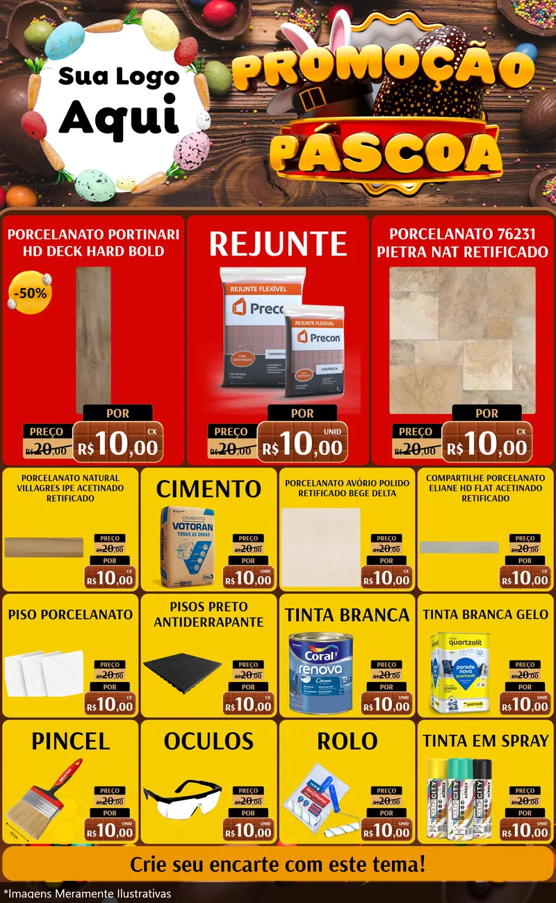 Modelo de Encarte para Encarte Grande com o tema Promoção Páscoa para Pisos e revestimentos