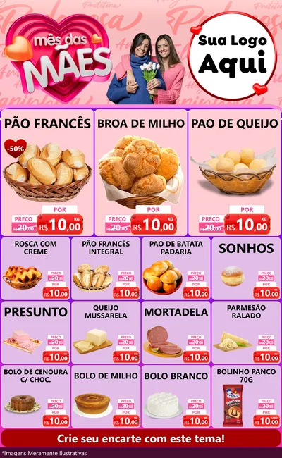 Modelo de Encarte para Encarte Grande com o tema Mês Das Mães para Padaria