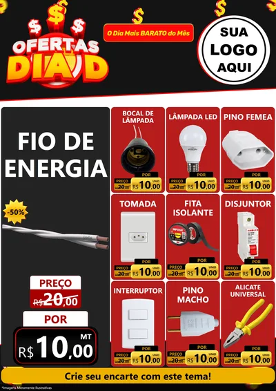 Modelo de Encarte para Encarte A4 Vertical com o tema Ofertas Dia D para Materiais Elétricos