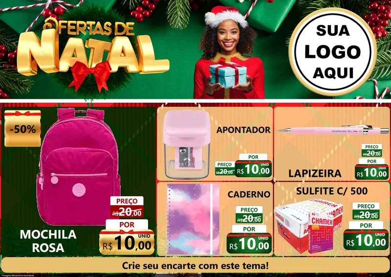 Modelo de Encarte para Encarte A4 Horizontal com o tema Ofertas de Natal para Papelaria