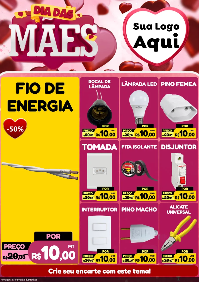 Modelo de Encarte para Encarte A4 Vertical com o tema Dia Das Mães para Materiais Elétricos