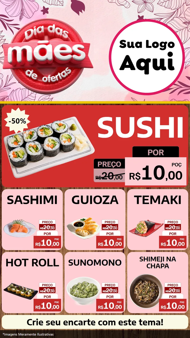 Modelo de Rede Social para Stories com o tema Dia Das Mães De Ofertas para Comida japonesa