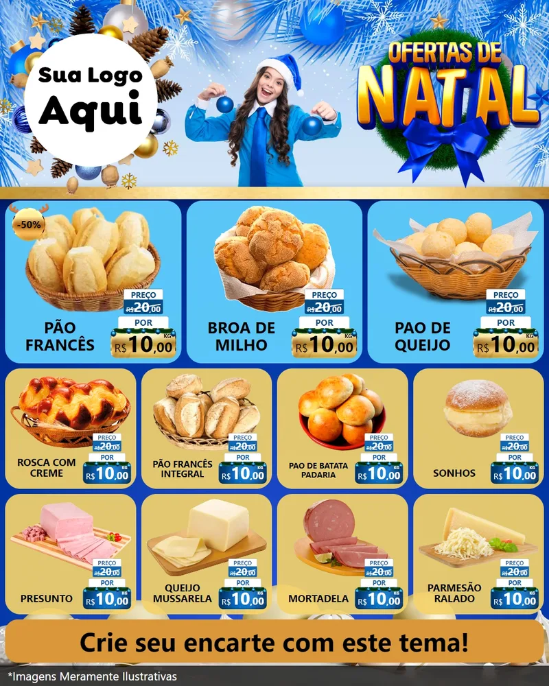 Modelo de Rede Social para Feed Instagram com o tema Ofertas de Natal para Padaria